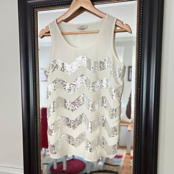 Loft Round Neck Sleeveless Sequins Top XS - Picture 1 of 5